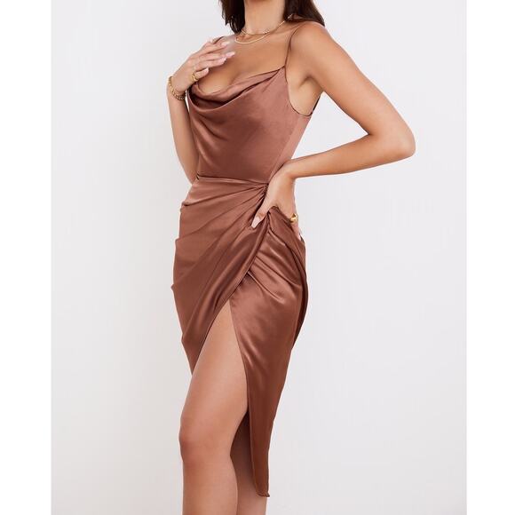 House Of CB Reva Toffee Satin Balcony Corset Dress - Picture 7 of 14